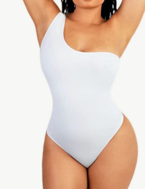 Ribbed One Shoulder Shaping Thong Bodysuit
