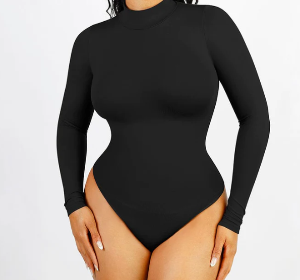 Black High Neck Long-Sleeve Bodysuit Plus Size